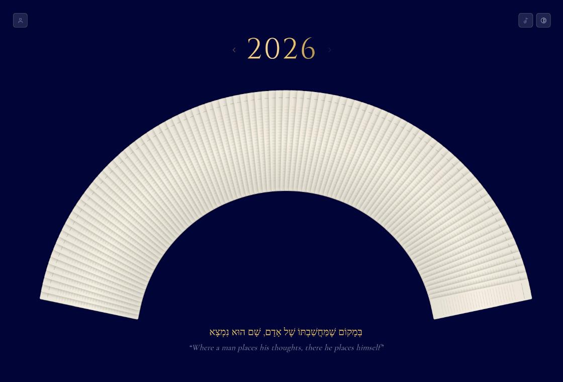 Diary of an Overthinker app — year view with a fanned spread of pages